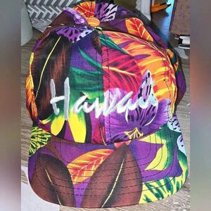 NWOT Vintage Hawaii Hat Baseball Cap Bright Tropical Floral Snap Back One Size